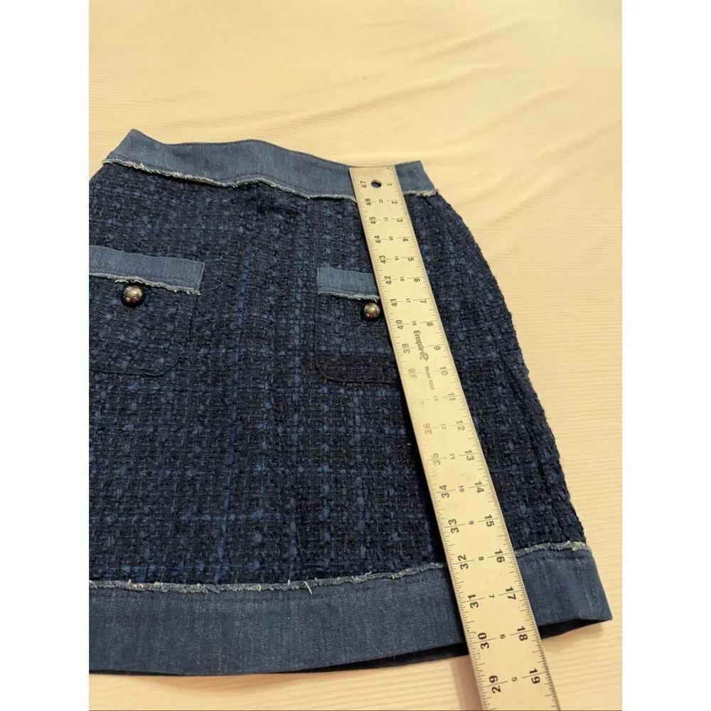 Kate Spade Blue Denim Tweed Mini Skirt Size 0 New